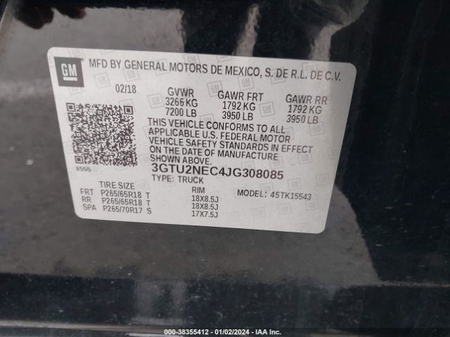 3GTU2NEC4JG308085 GMC Sierra 1500 Slt