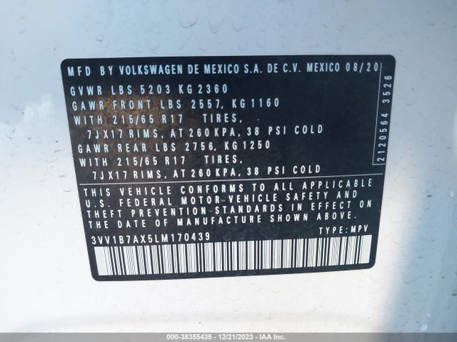 3VV1B7AX5LM170439 Volkswagen Tiguan 2.0t S