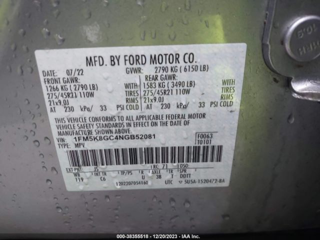 1FM5K8GC4NGB52081 Ford Explorer St