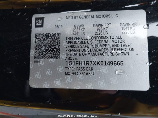 Chevrolet CAMARO 2SS 2019 1G1FH1R7XK0149665 Image 9