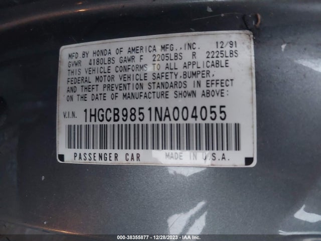 1992 HONDA ACCORD LX VIN: 1HGCB9851NA004055