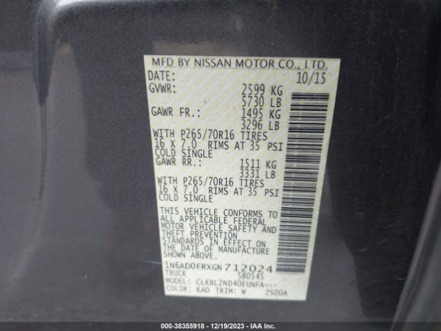 1N6AD0FRXGN712024 Nissan Frontier Sv
