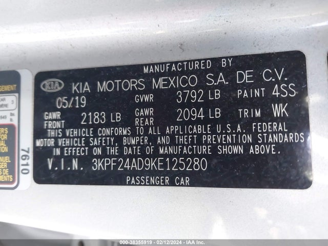 KIA Forte Lxs 2019 3KPF24AD9KE125280 Image 9