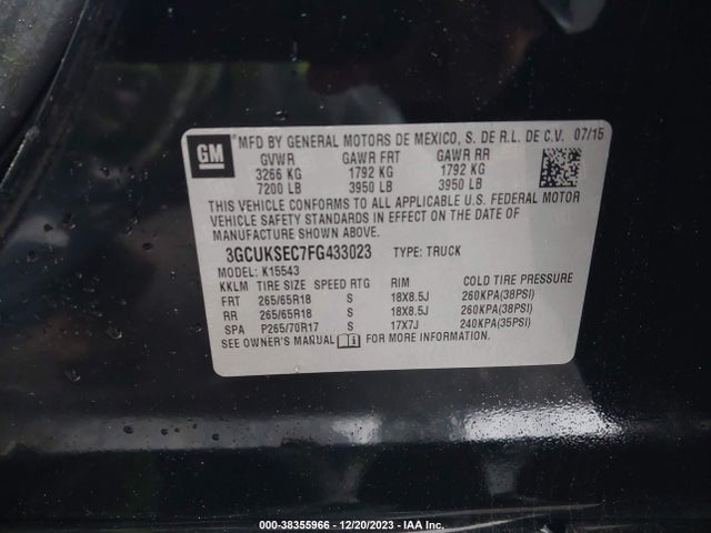 Chevrolet Silverado 1500 2lz 2015 3GCUKSEC7FG433023 Image 9