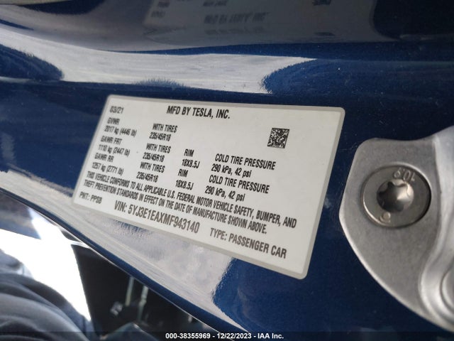 2021 TESLA MODEL 3 5YJ3E1EAXMF943140 Photo 8