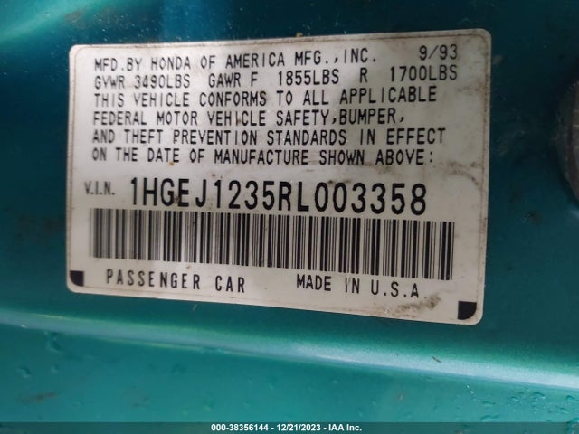 1994 HONDA CIVIC EX VIN: 1HGEJ1235RL003358