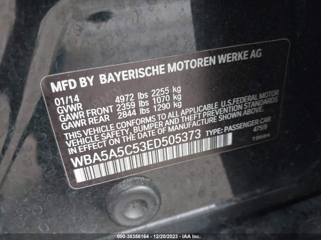 BMW 528I 2014 WBA5A5C53ED505373 Image 9