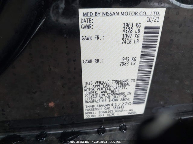 2021 NISSAN ALTIMA S FWD VIN: 1N4BL4BV6MN417220