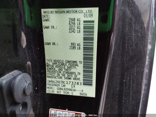 2009 NISSAN ALTIMA 2.5 S VIN: 1N4AL24E39C173283