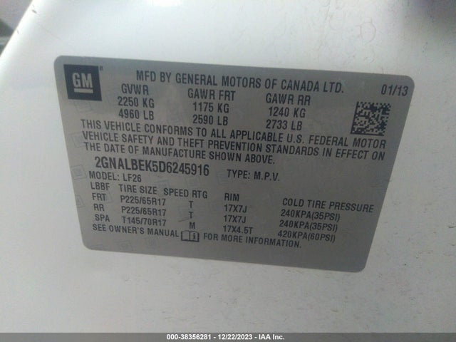 2013 CHEVROLET EQUINOX LS VIN: 2GNALBEK5D6245916