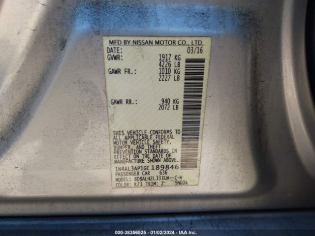 1N4AL3AP1GC189846 Nissan Altima 2.5 Sr