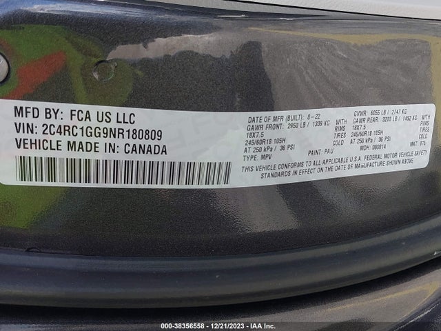 2C4RC1GG9NR180809 Chrysler Pacifica Limited