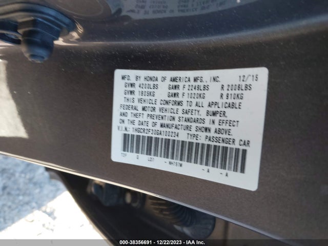 Honda ACCORD LX 2016 1HGCR2F30GA100234 Image 9
