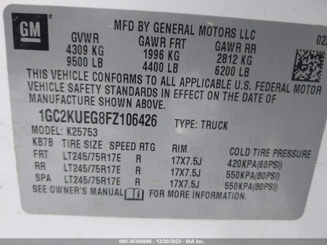 Chevrolet Silverado 2500hd Wt 2015 1GC2KUEG8FZ106426 Image 9