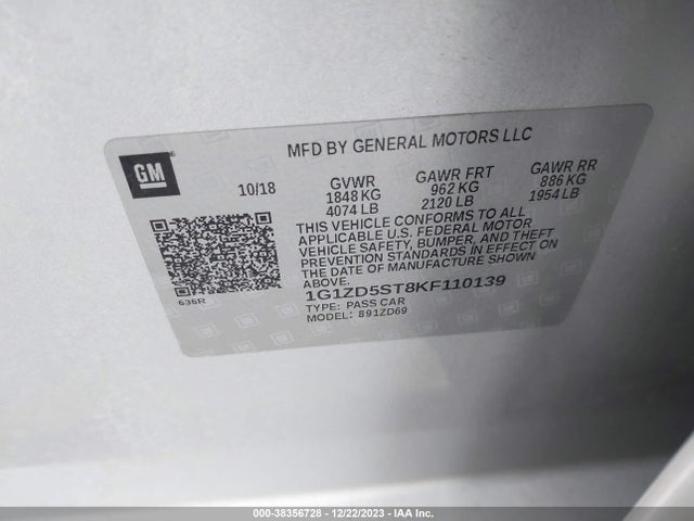 Chevrolet MALIBU LT 2019 1G1ZD5ST8KF110139 Image 9