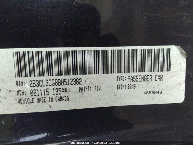 2011 DODGE CHARGER VIN: 2B3CL3CG8BH512362