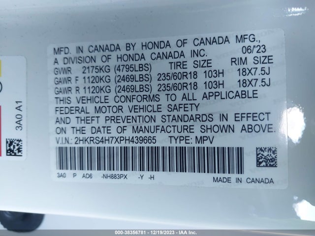 Honda Cr-v Ex-l Awd 2023 2HKRS4H7XPH439665 Image 9