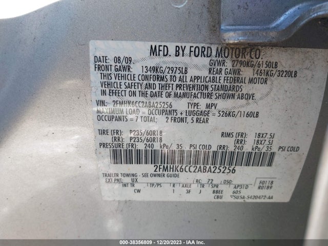 2010 FORD FLEX SEL VIN: 2FMHK6CC2ABA25256