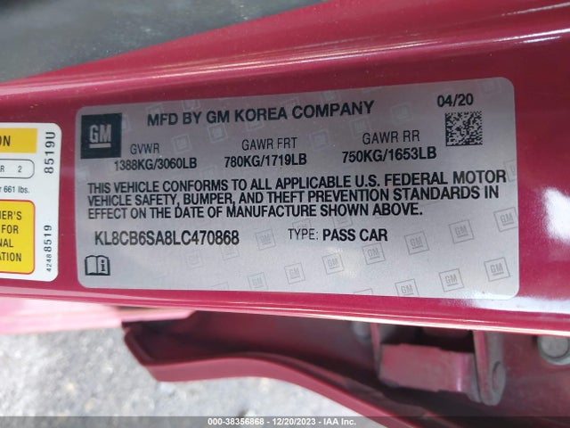 Chevrolet Spark Fwd Ls Automatic 2020 KL8CB6SA8LC470868 Image 9