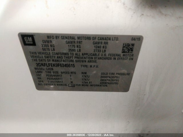 Chevrolet EQUINOX 1LT 2015 2GNFLFEK9F6345615 Image 9