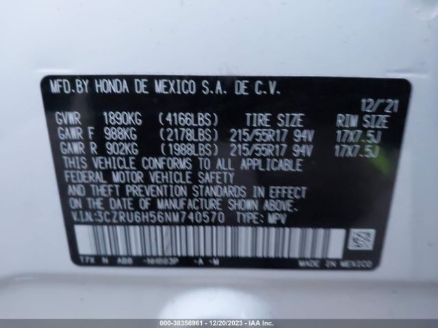 3CZRU6H56NM740570 Honda Hr-v Awd Ex
