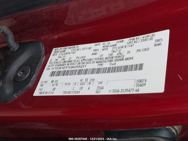 Ford F-150 Lariat 2016 1FTEW1EP7GKD55231 Image 9
