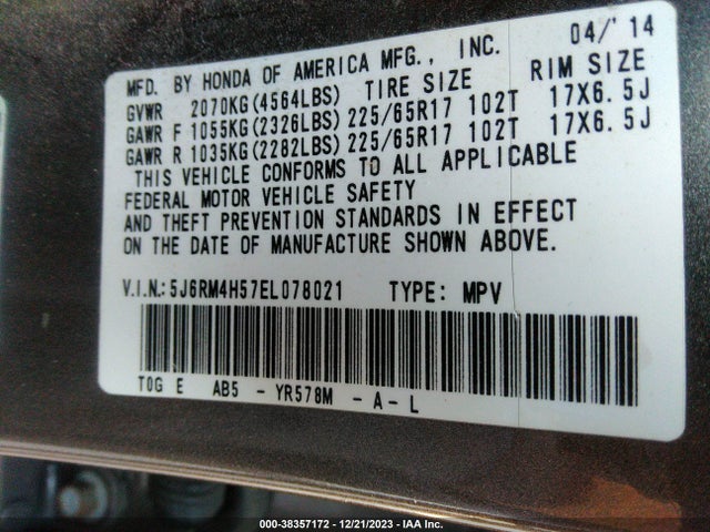 Honda CR-V EX 2014 5J6RM4H57EL078021 Image 9