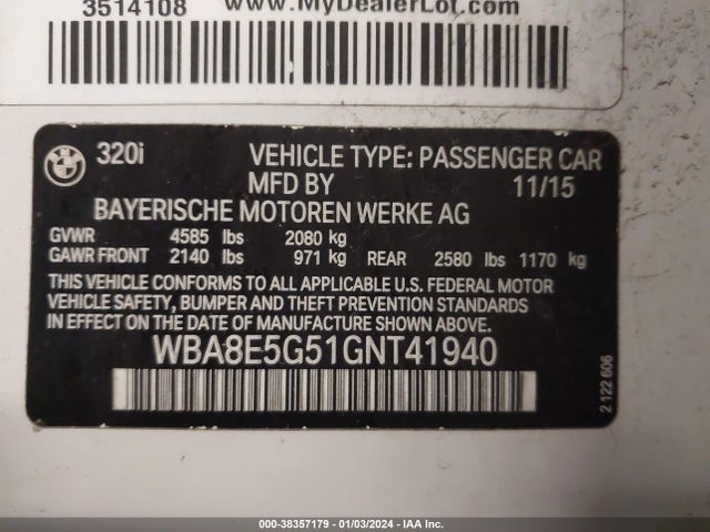 BMW 320i Xdrive 2016 WBA8E5G51GNT41940 Image 9