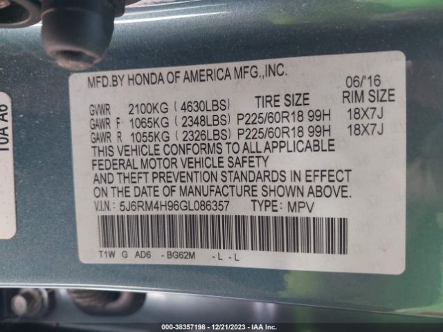 5J6RM4H96GL086357 Honda Cr-v Touring