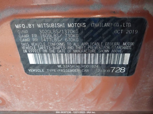 ML32A5HJ4LH001824 Mitsubishi MIRAGE LE