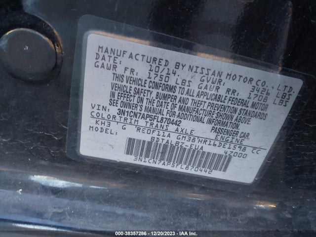Nissan Versa 1.6 Sv 2015 3N1CN7AP5FL870442 Image 9
