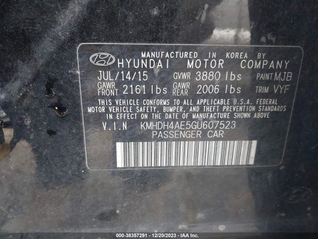 2016 HYUNDAI ELANTRA SE VIN: KMHDH4AE5GU607523