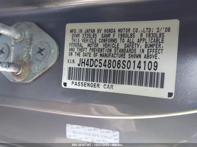 2006 ACURA RSX VIN: JH4DC54806S014109