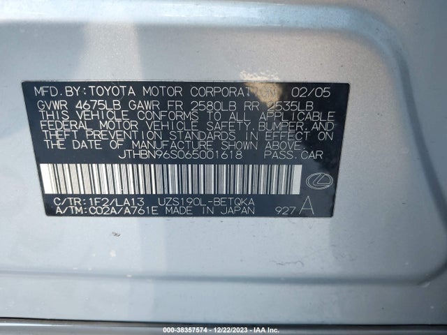 2006 LEXUS GS 430 VIN: JTHBN96S065001618