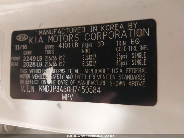 2017 KIA SOUL VIN: KNDJP3A50H7450584