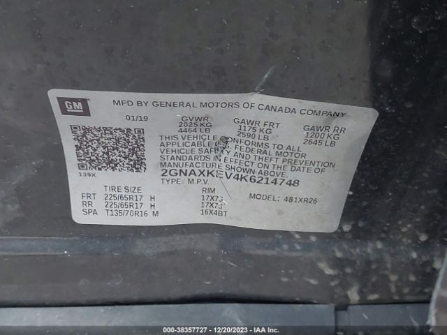 2GNAXKEV4K6214748 Chevrolet EQUINOX LT