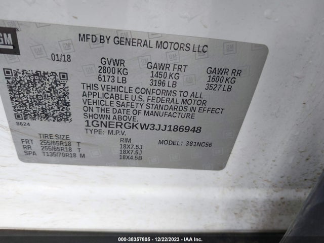 Chevrolet Traverse 1lt 2018 1GNERGKW3JJ186948 Image 9