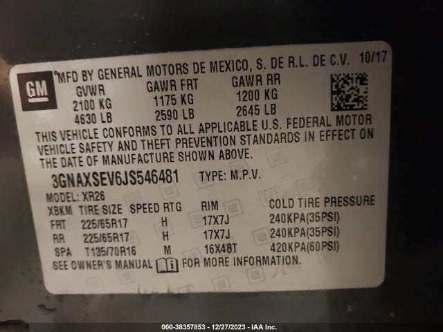 Chevrolet EQUINOX LT 2018 3GNAXSEV6JS546481 Image 9