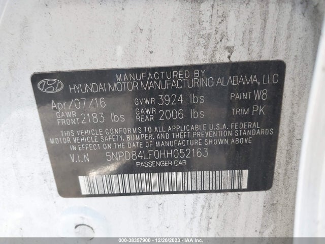 2017 HYUNDAI ELANTRA SE VIN: 5NPD84LF0HH052163
