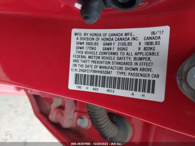 Honda Civic Touring 2017 2HGFC1F99HH652847 Image 9