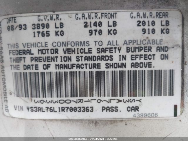 1994 SAAB 900 YS3AL76L1R7003363 Photo 8