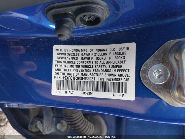 Honda Civic Ex-t 2016 19XFC1F39GE032021 Image 9