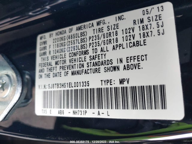 Acura RDX 2014 5J8TB3H51EL001335 Image 9