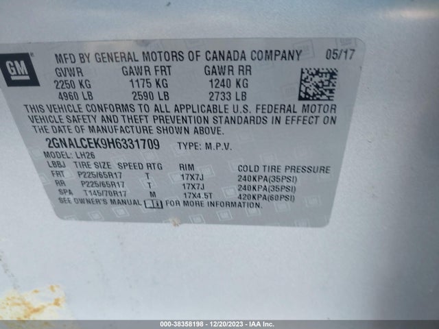 Chevrolet EQUINOX LT 2017 2GNALCEK9H6331709 Image 9