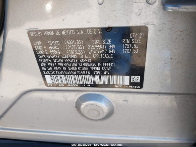 3CZRU5H55NM704816 Honda Hr-v 2wd Ex