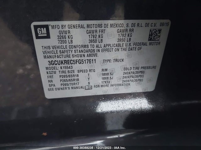 Chevrolet Silverado 1500 2lt 2015 3GCUKREC5FG517611 Image 9