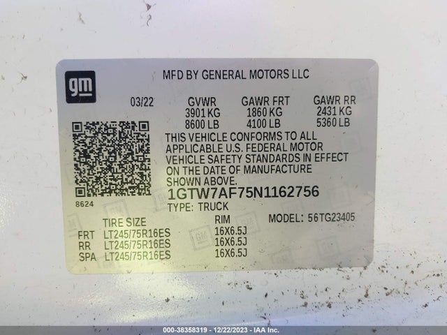 GMC Savana Cargo Rwd 2500 Regular Wheelbase Work Van 2022 1GTW7AF75N1162756 Image 9