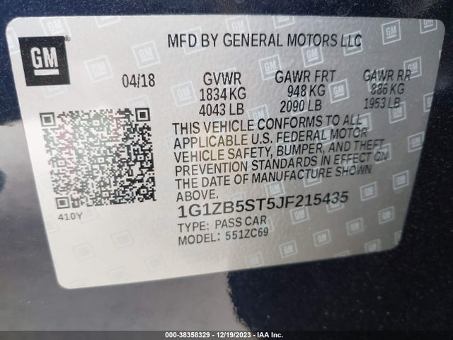 Chevrolet Malibu 1ls 2018 1G1ZB5ST5JF215435 Image 9