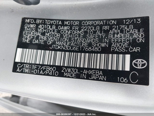 Toyota Prius Two 2014 JTDKN3DU6E1768480 Image 9