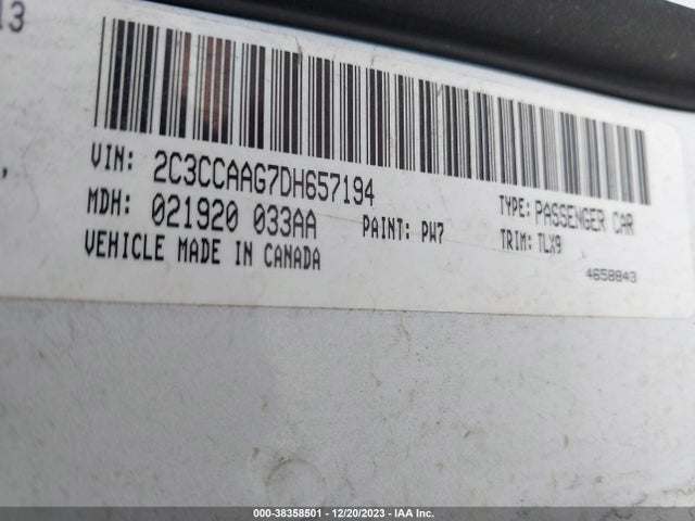 2013 CHRYSLER 300 VIN: 2C3CCAAG7DH657194